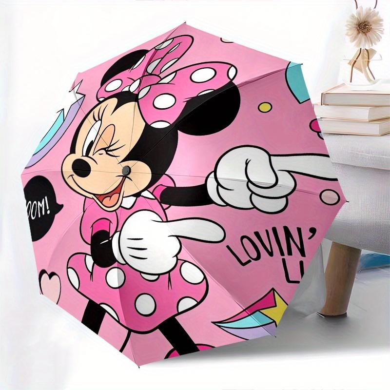 Disney Minnie Mouse,Pink,Polka Dots Manual Opening and Closing Umbrella, 8-Rib Reinforced Folding Design, Lightweight