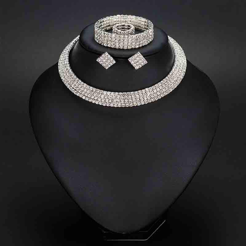 Классическое ожерелье-чокер со стразами, серьги и браслет, свадебные комплекты ювелирных изделий, свадебные аксессуары MIT