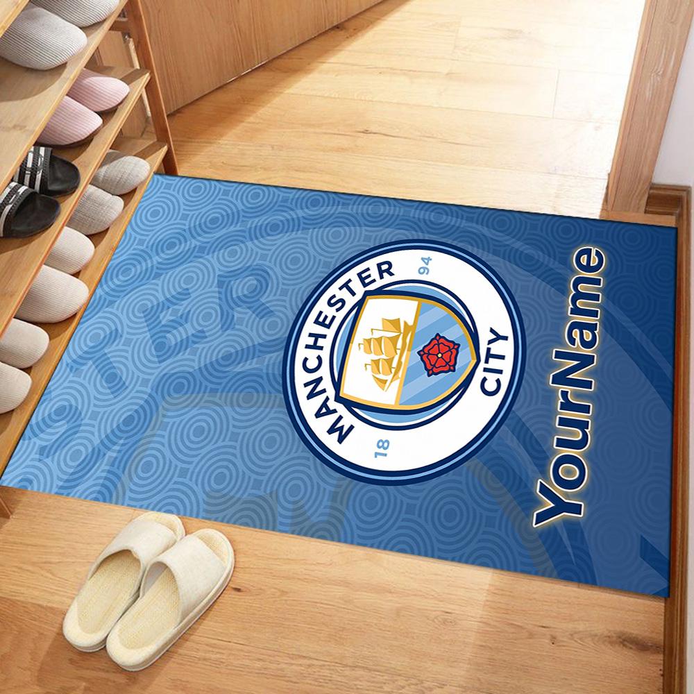 Manchester City Customize Text Floor Rug Office Rug Design for Dormitory Dining Room Foyer Hallway Anti-slip Rug Office home decor Wedding Party Gift