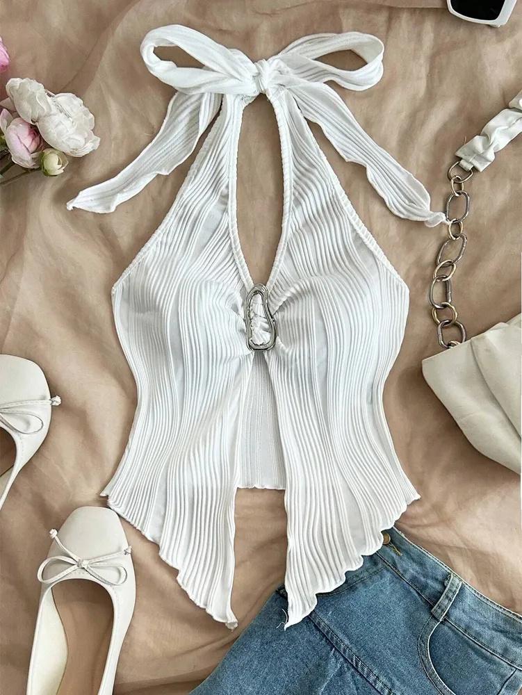 Майка phumee Халтер Металлический V-образный вырез A2414