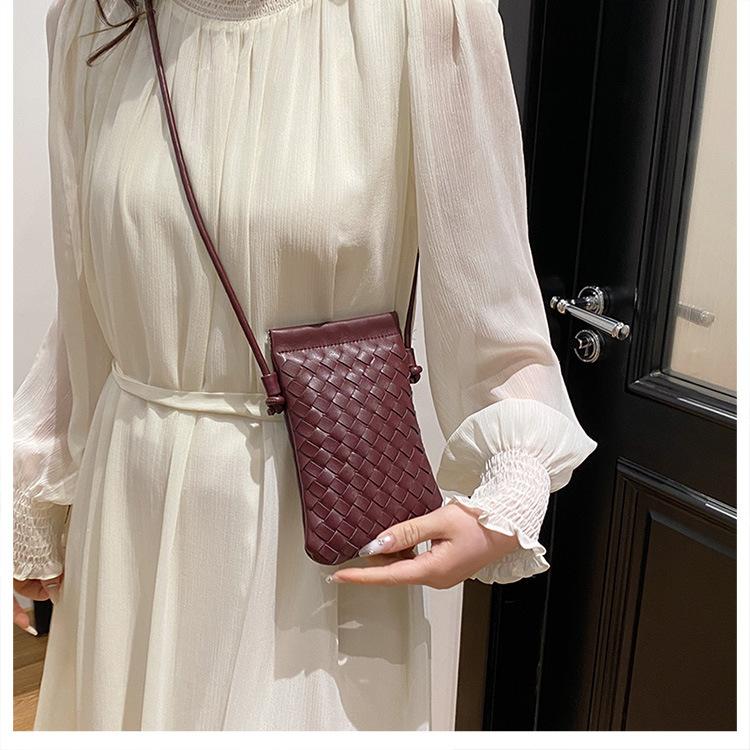 Fashionable Retro Phone Bag Woven Texture Mini Shoulder Crossbody Bag Casual Solid Color Change Storage Bag for Women