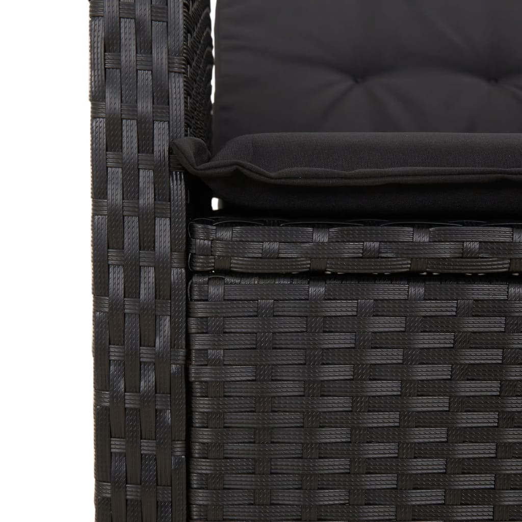 3 Piece Outdoor Dining Set with Cushions Black Poly Rattan