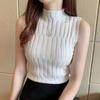 Women Summer Knitted Tank Top Solid Color Half Turtleneck Slim Fit Tops Multi-color Sleeveless Vest