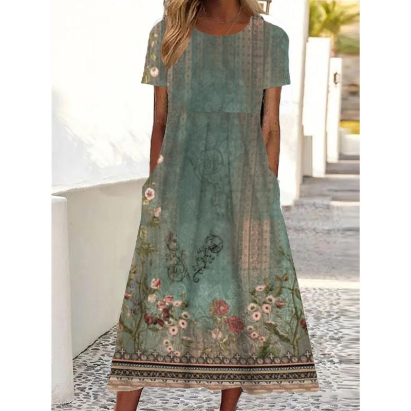 HNXC Women's Fashion Summer Spring Short Sleeve O-Neck Casual Dresses