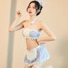 Sexy Blue Plaid Maid Lingerie Cosplay Uniform Set Exotic Apparel Maid Servant Babydolldress Roleplay Temptation Flirting Costume