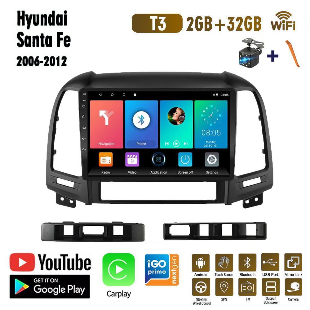 Беспроводной 9-дюймовый автомобильный радиоприемник на базе Android Carplay для Hyundai Santa Fe 2006-2012, автомобильный мультимедийный видеоплеер, GPS-навигация, WIFI, 2 + 32 ГБ