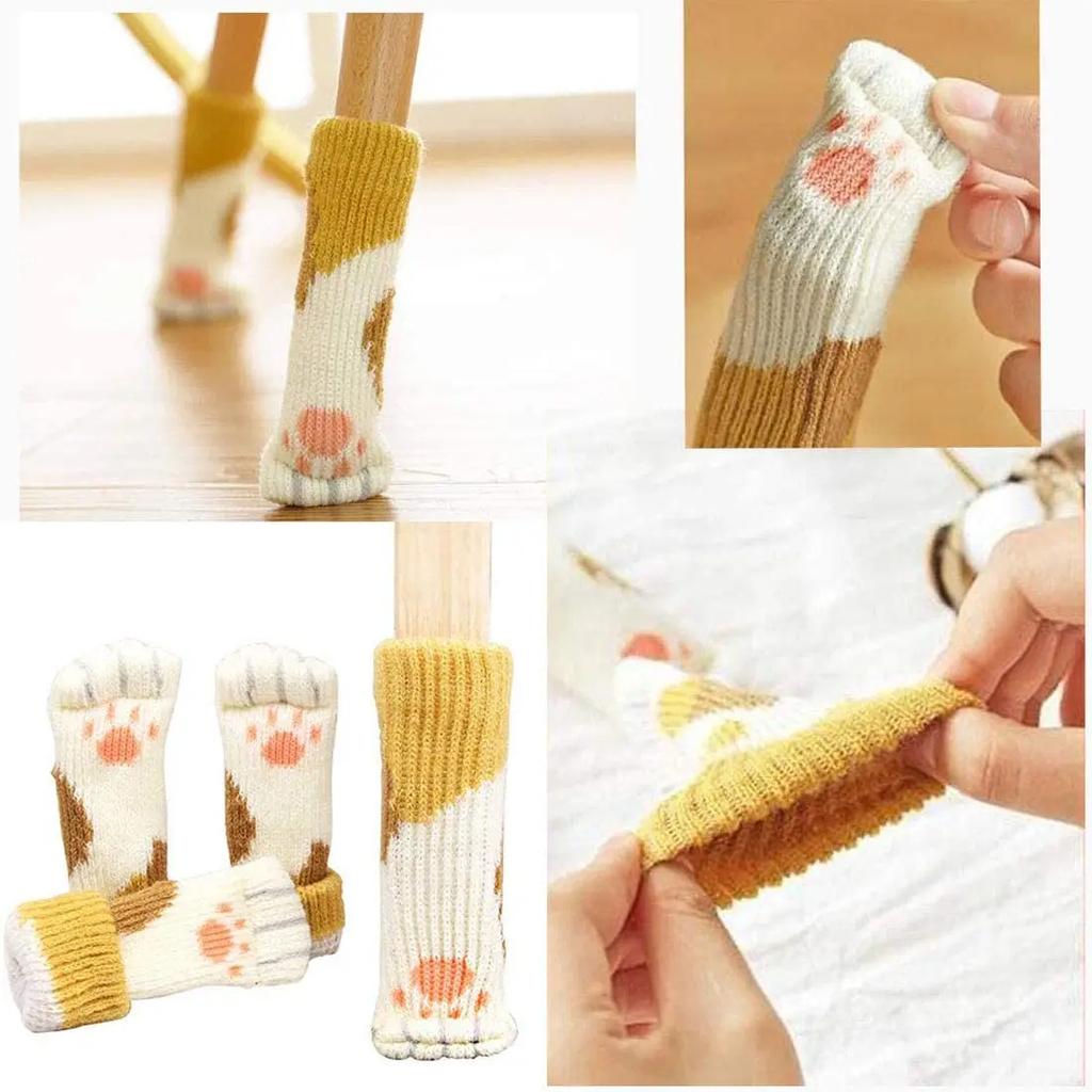 24 шт. милые вязаные носки для мебели с кошачьими лапками, нескользящие чехлы для ножек стульев, защитные накладки на пол, накладки на ножки стола, квадратные и круглые