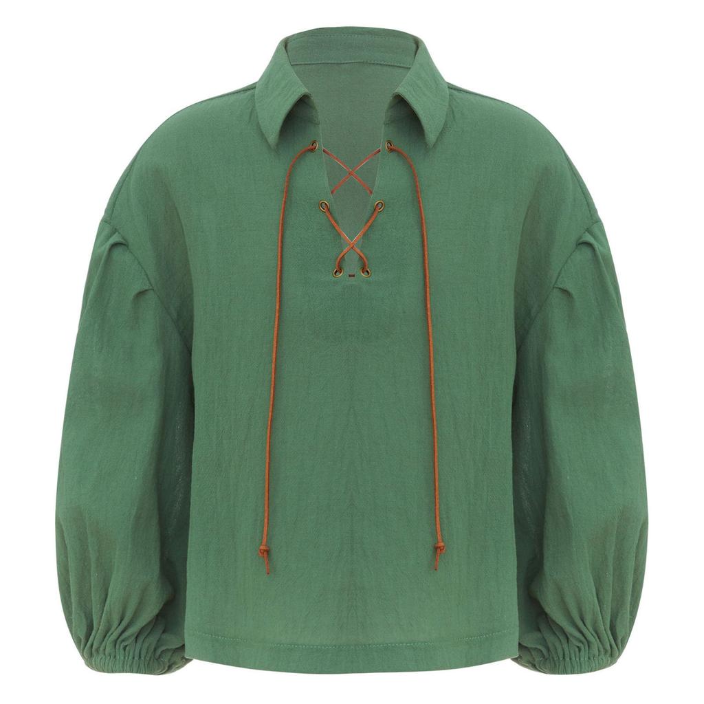 Мальчики Средневековая Пиратская Рубашка Викинг Ренессанс На шнуровке Топ Наемник Хэллоуин Костюм для ролевых игр Наряд