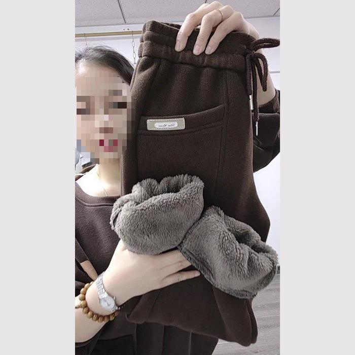 Утолщенные женские плюшевые брюки: Теплые, облегающие, повседневные шаровары для осени и зимы.