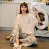 2025 Spring/Summer Women's Cotton Pullover Pajama Set - Short Sleeve Top with Long Pants