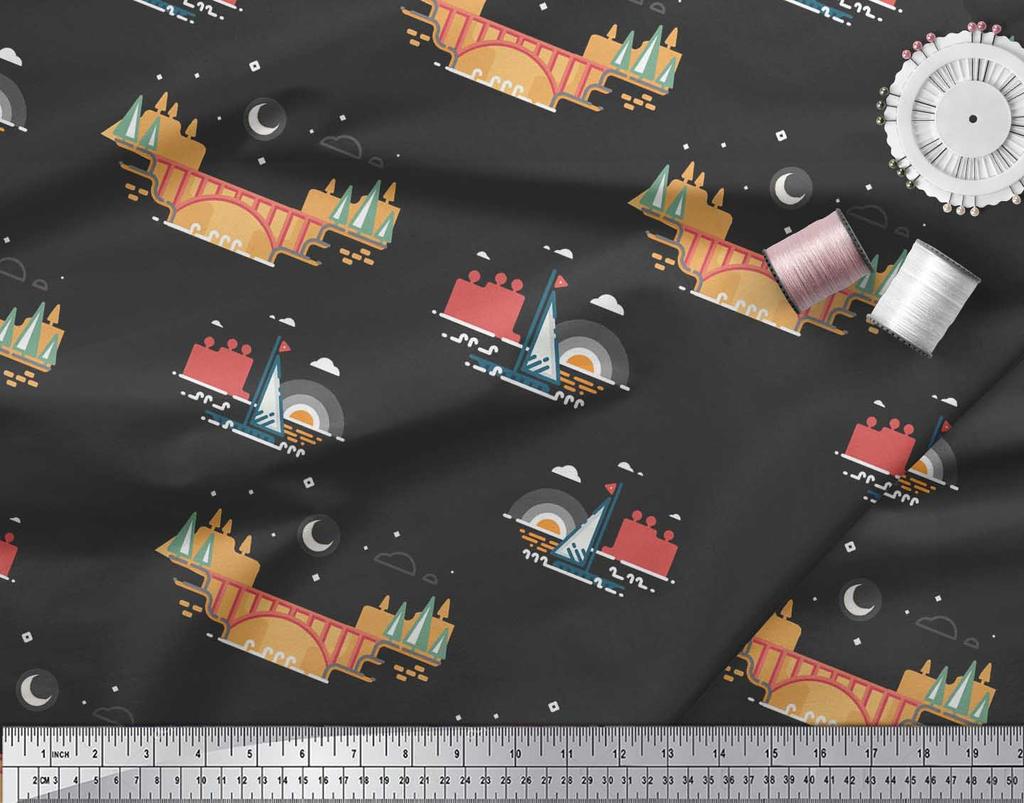 Soimoi Черная японская креп-сатиновая ткань с принтами на морской ткани для мостов и яхт, 42 дюйма, по метрам