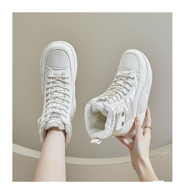 Женские бархатные высокие зимние ботинки - зимняя коллекция 2024 года, корейский стиль, теплая повседневная обувь из хлопка (ZY5867)