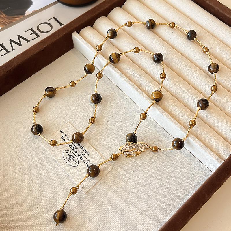 Ожерелье Han Luo с тигровым глазом, покрытое 18-каратным золотом - Ретро, Высококлассный аксессуар на ключицу