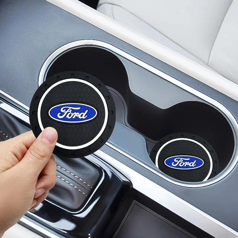 TQ0112Pcs PVC Car Coaster Auto Water Cup Mat Anti-slip Pad Tools For Ford Ranger Focus Kuga Mustang S-MAX Transit Mondeo Fusion