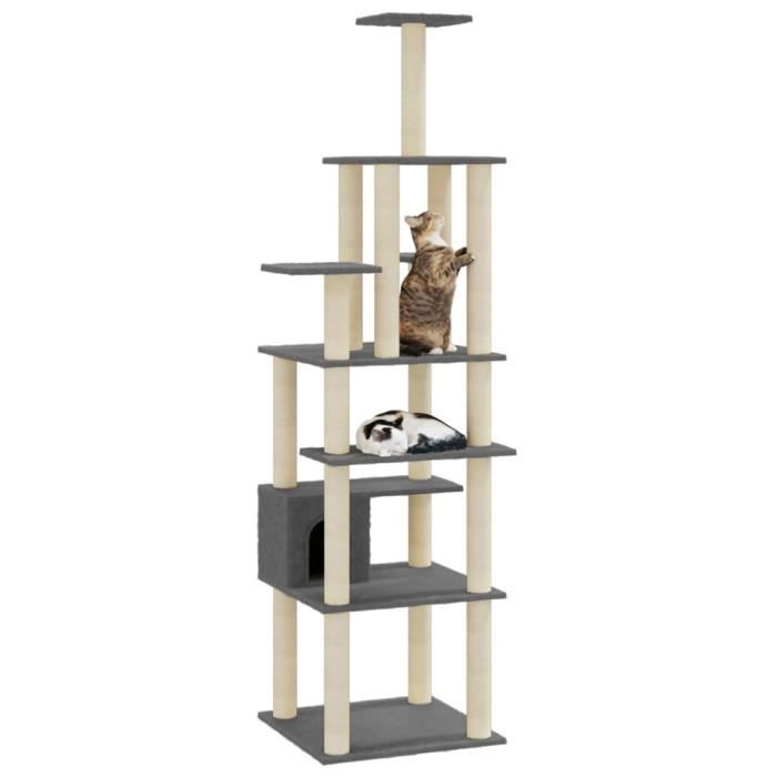 VidaXL Arbre à chat avec griffoirs en sisal Gris foncé 183 cm