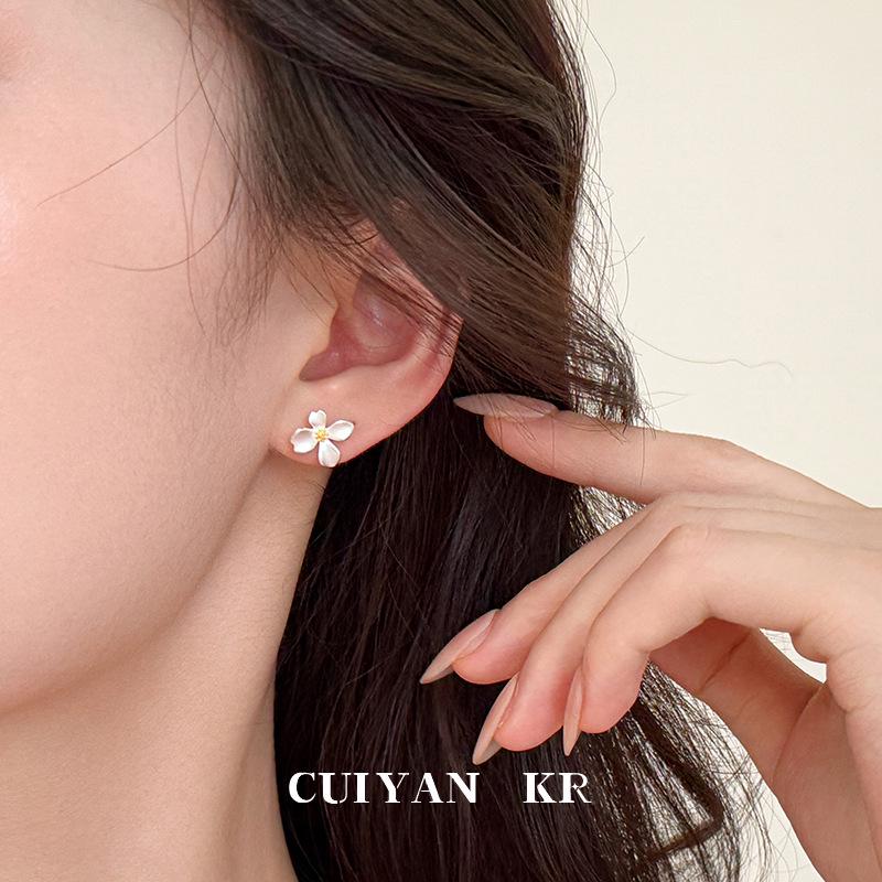 Корейские серьги-цветы Гардения S999 из серебра для женщин - Свежий летний сладкий стиль