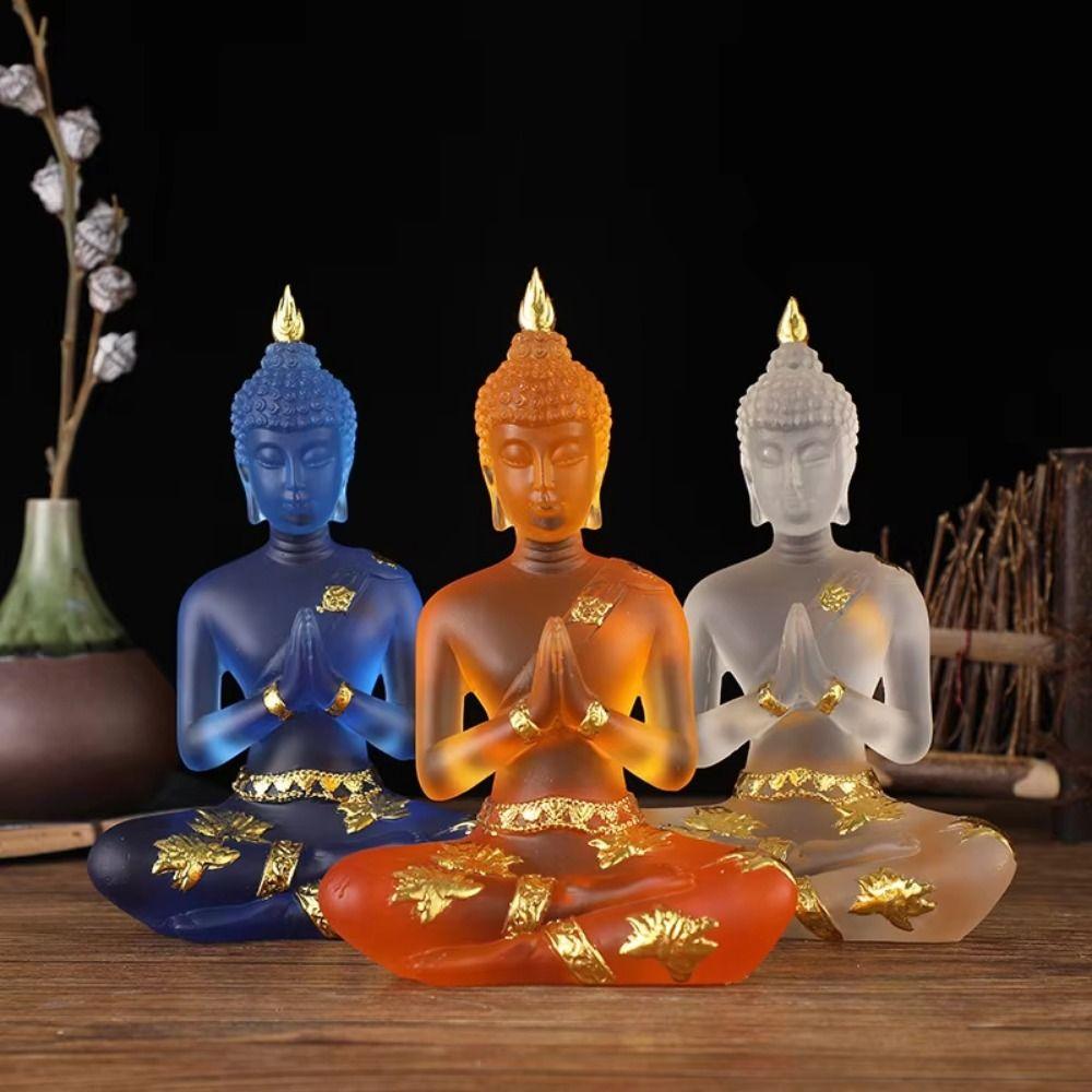 Transparent Resin Buddha Figurines Imitation Mini Buddhism Ornament Sitting Buddha Statue  Desktop