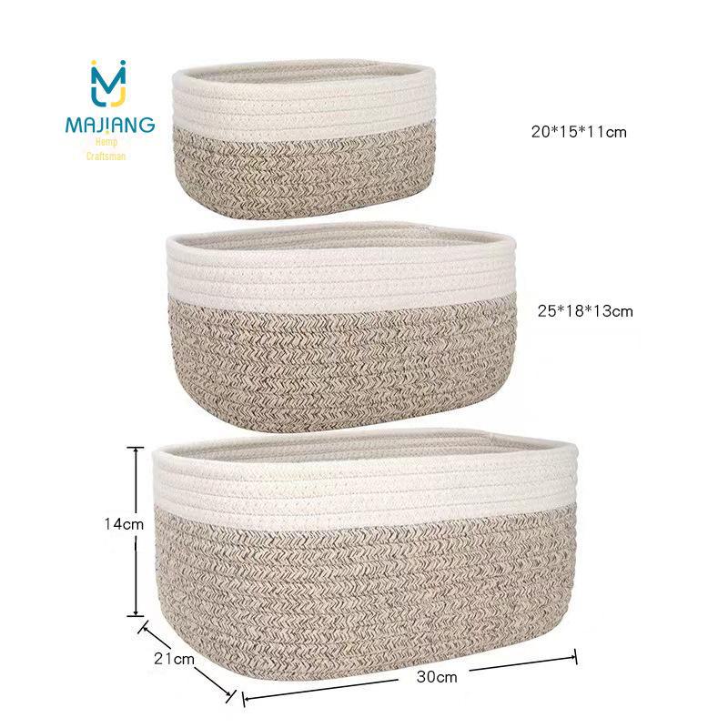Современная настольная корзина для хранения из хлопковой веревки - плетеная пенька для всякой всячины и косметики