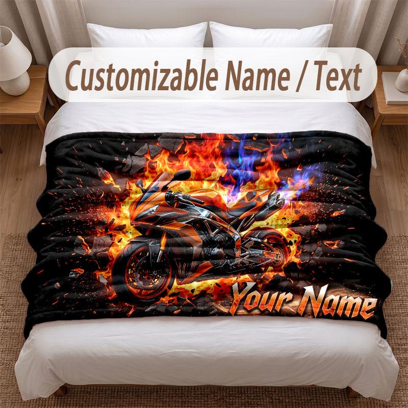 Motorcycle Biker Theme Soft Blanket Personalized Custom Name Text Print Warm Blanket Home Sofa Bedroom Decor