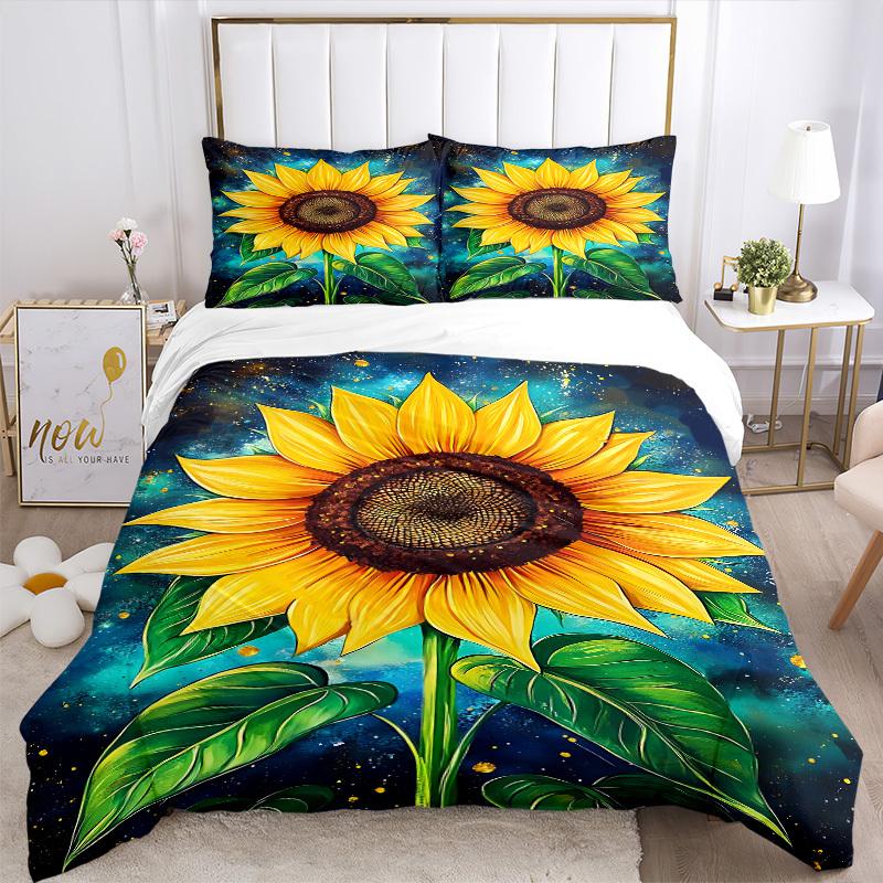 3pcs Sunflower Duvet Cover Set, Soft Comfortable Duvet Cover,Guest Room (1*Duvet Cover + 2*Pillowcase, Without Core) yy251104133