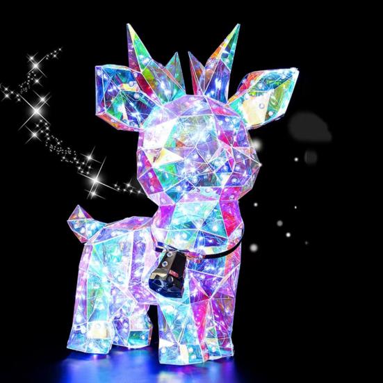 Iridescent Prismatic Christmas Deer Decor LED Deer Night Light Ornaments Colorful Lighted Deer Figurine Holiday Home Decor