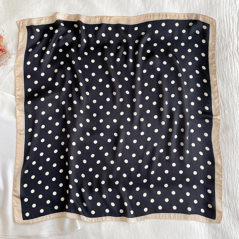 Women Lightweight Elegant Polka Dot Knotted Silk Small Square Scarf Summer Spring Elegant Neckerchief Satin Head Scarf