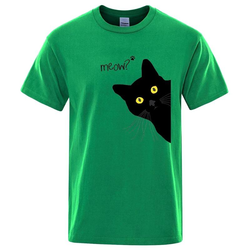 Meow Black Cat Funny Printing Men T-Shirts Breathable Tee Clothes Summer Streetwear Tops Oversized Loose Cotton Short Sleeve T-Shirts Men’s
