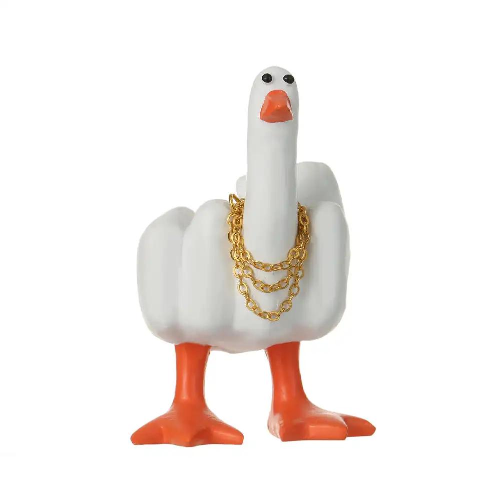 Новая забавная статуэтка утки со средним пальцем из смолы, украшение для автомобиля, центральная консоль, украшения для автомобиля