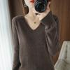 Women's Fashion Casual Fall Winter Solid Color Print Long Sleeve V Neck Tops Women's Clothing Woolen Knitwear Sweaters