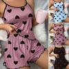 Women's Cami Pajama Set Sleeveless Heart Print Tank Top And Ruffle Shorts Sleepwear Set Summer Two Piece Loungewear Suit