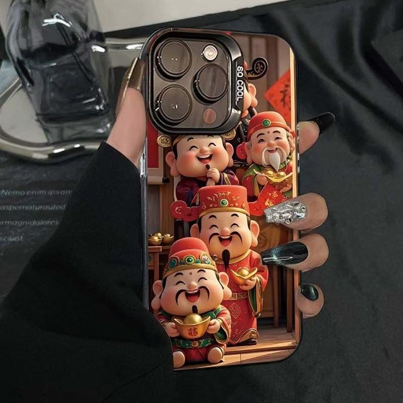 Милый чехол для телефона с китайским Богом Богатства и Удачи для iPhone 17 16 Pro Max 17e 16e 15 14 13 12 11 8 7 SE 2020 Ударопрочный чехол