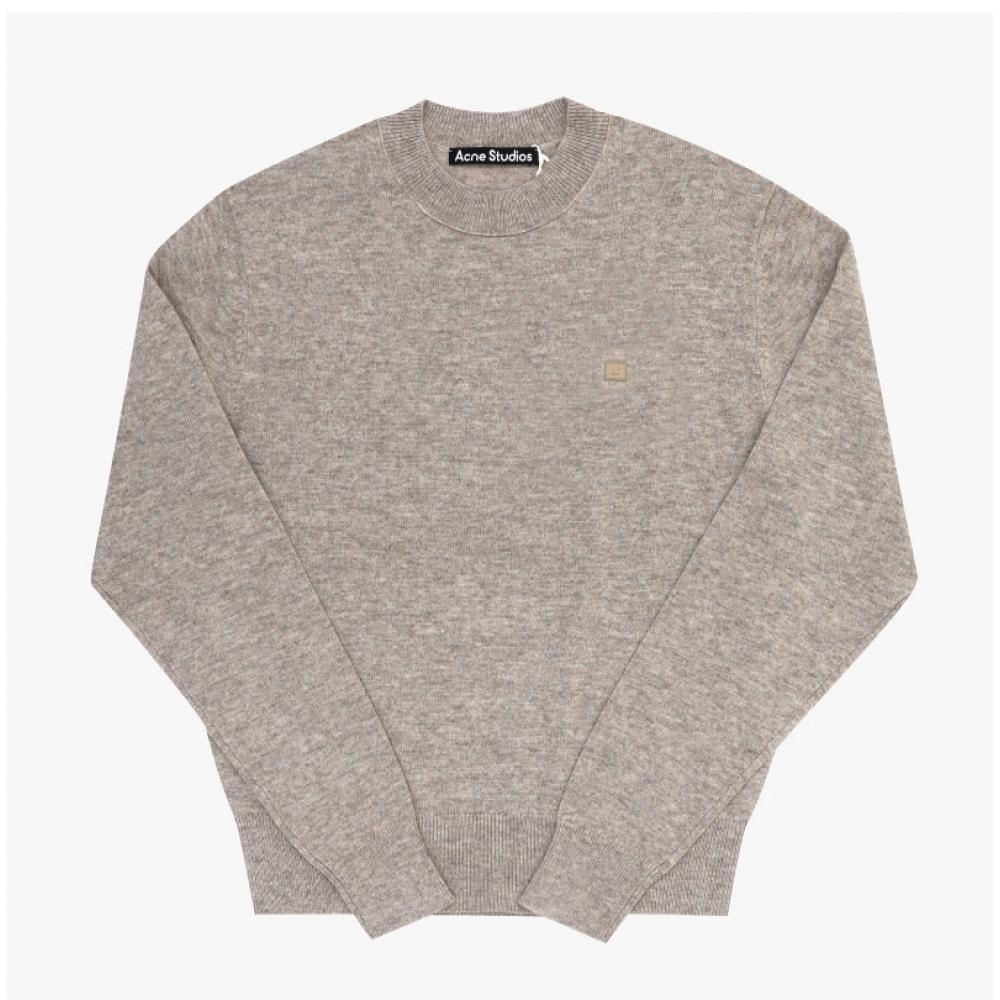 Acne Studios Face Logo Patch Unisex Knit C60101 Greige Melange  Drn 