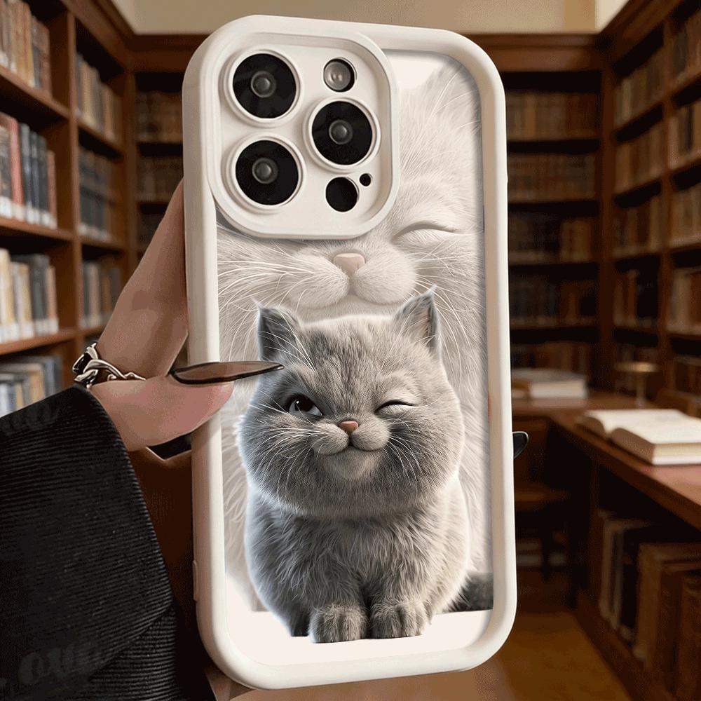 Подмигивающий серый котенок Мягкий ТПУ чехол для телефона для iPhone 17 16 15 14 13 12 11 Pro Max Plus Ударопрочный противоскользящий чехол