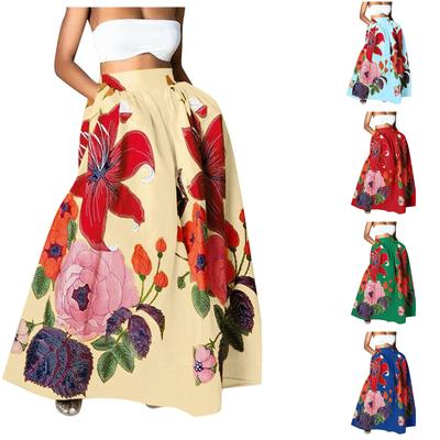 Женская мода с цветочным принтом, свободная полуюбка с высокой талией, пляжное удлиненное платье