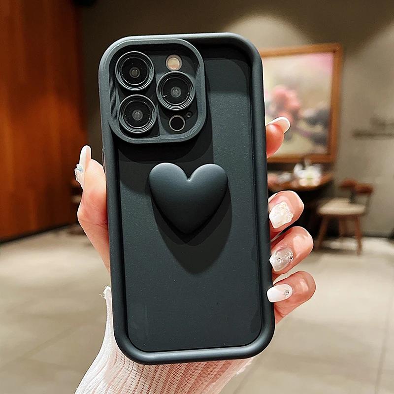 Милый 3D Розовый Силиконовый Чехол-Сердечко для iPhone 16 15 Pro Max 16E 11 12 13 14 15 17 Pro Max 14 Plus 17 Air Матовый Чехол