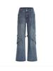American Retro Button Tooling Jeans Women Spring High Waist Loose Drape Wide-leg Pants