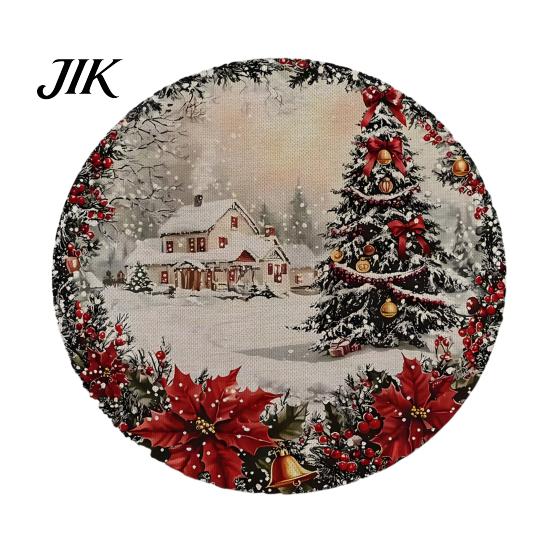 Round Washable Placemats Christmas Placemat, 14 Inch Festive Pattern Anti Slip Tabletop Protector, Party Table Setting Heat Insulation Place