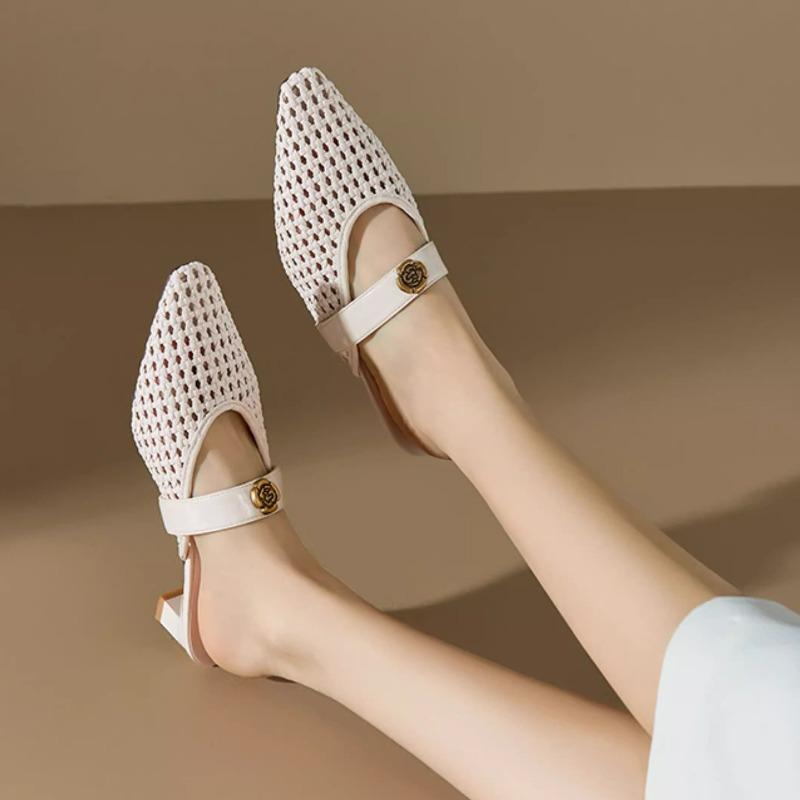 Летние плетеные сандалии 2025 года, ремешок из одного слова, нишевые ажурные баотоу, шлепанцы на низком каблуке для работы