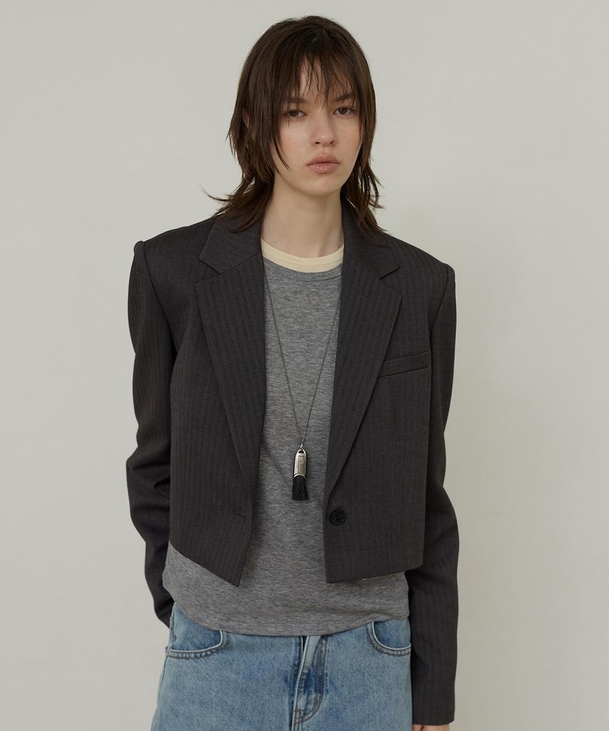 CITYBREEZE Single One-Button Tailored Crop Jacket_Charcoal
