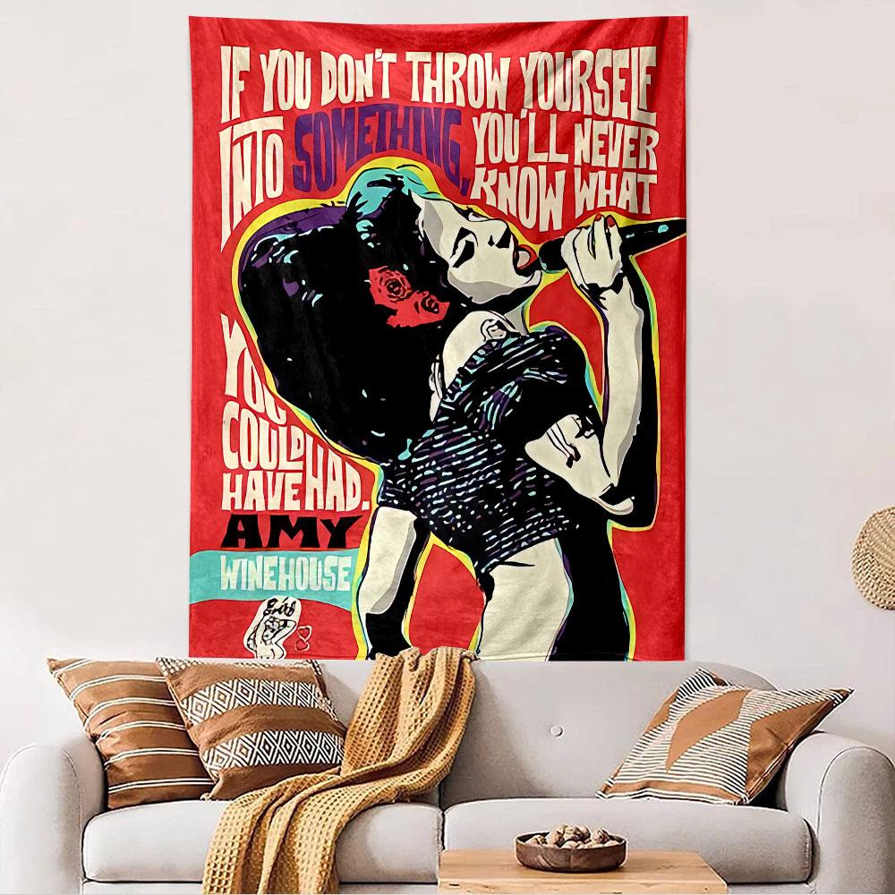 Amy Winehouse Quote Tapestry Wall Hanging, Throw Yourself Music Art, Inspirational Singer Wall Decor for Bedroom Dorm