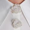 2Pcs Handmade Beaded Flower Button Clips, Elegant Faux Pearl and Frosted Flower Shirt Button Clips