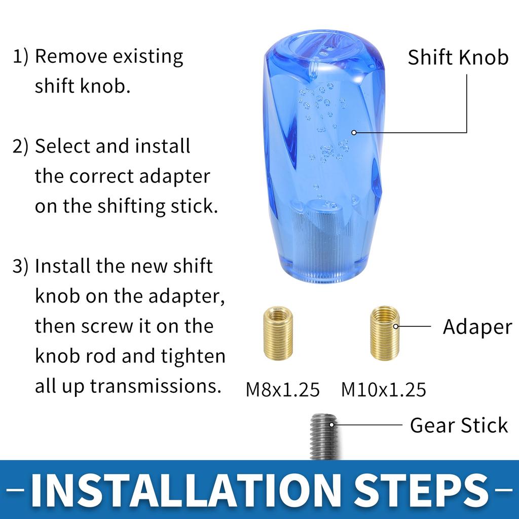 A ABSOPRO Universal Shift Knob 10cm Stick Shifter Lever Knob with 2 Adapters for Auto and Manual Vehicles Acrylic Blue
