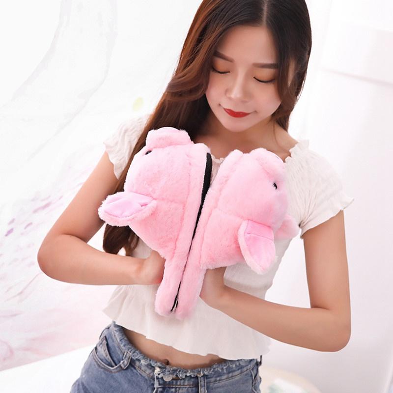 Women Pink Piggy Plush Slippers Indoor Floor Shoes Pig Cartoon Animals Winter Warm Anti-slip Slippers