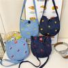 Y2K Denim Canvas Bag Cute Flower Shoulder Bag Embroidered Cherry Crossbody Bag Streetwear