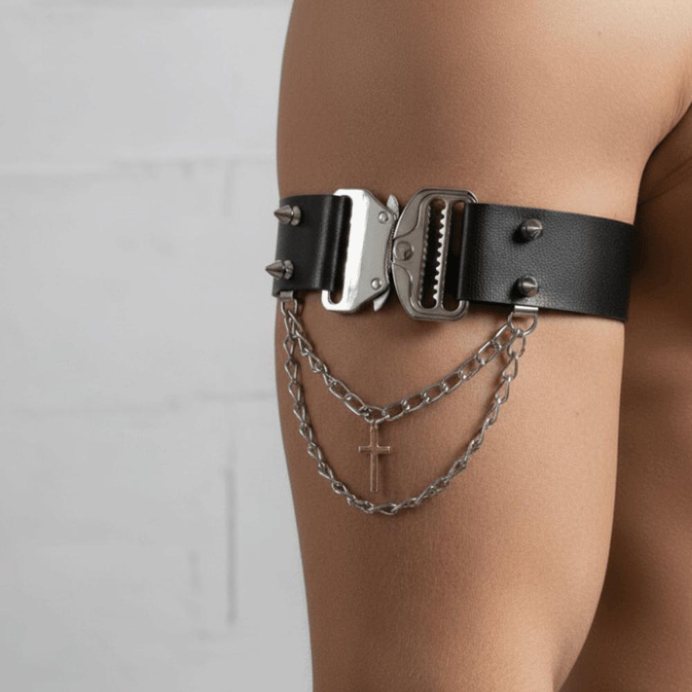 Leatherette Leg Garter Adjustable Shoes Accessories Punk Choker Chain Armband Halloween