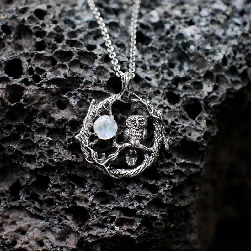 Кулон из лунного камня «Сова Луна» Готическое ожерелье Ювелирные изделия Викканское ночное небо Орел Животные Природа Птица Ожерелье Сипуха Опалит KLF03F