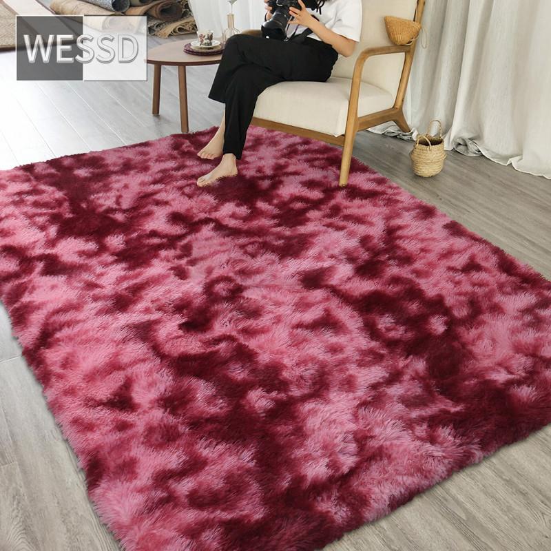 Плюшевый ковер для гостиной с градиентным разноцветным лохматым мягким напольным ковриком в спальне, лохматый ковер для детской комнаты