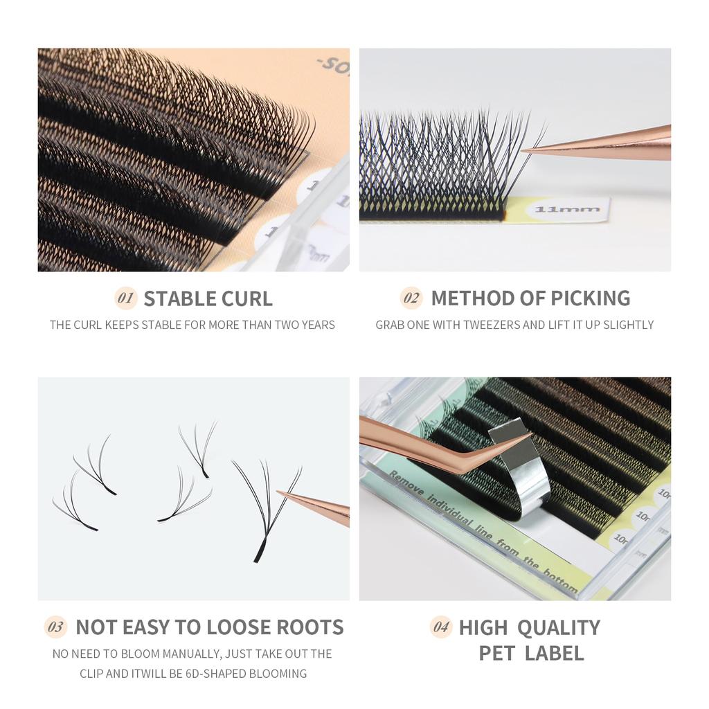 ANNAFRIS 6D W Наращивание ресниц Готовые объемные вееры Натуральные мягкие 6D W Форма Автоматическое цветение Цветущие накладные ресницы