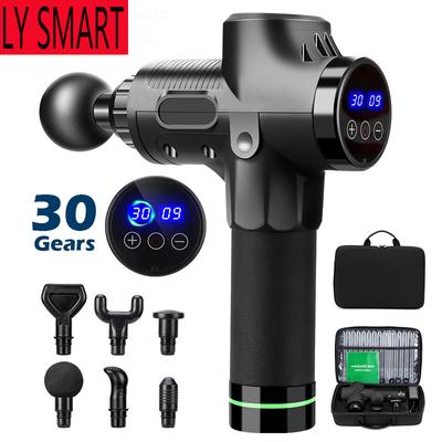 Массажный пистолет, 30 скоростей, 7 головок, массажер для боли в шее, массажер для глубоких тканей, мышц, расслабление тела, ЖК-дисплей, фасциальный пистолет с портативной сумкой