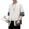 Мужское японское кимоно, кардиган, свободные хлопковые и льняные повседневные летние рубашки-рубашки с рукавами 3/4 и открытым передом
